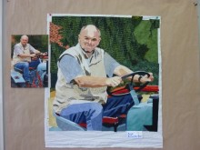 Ausgangsfoto und aufgebügelte Stoffstückchen