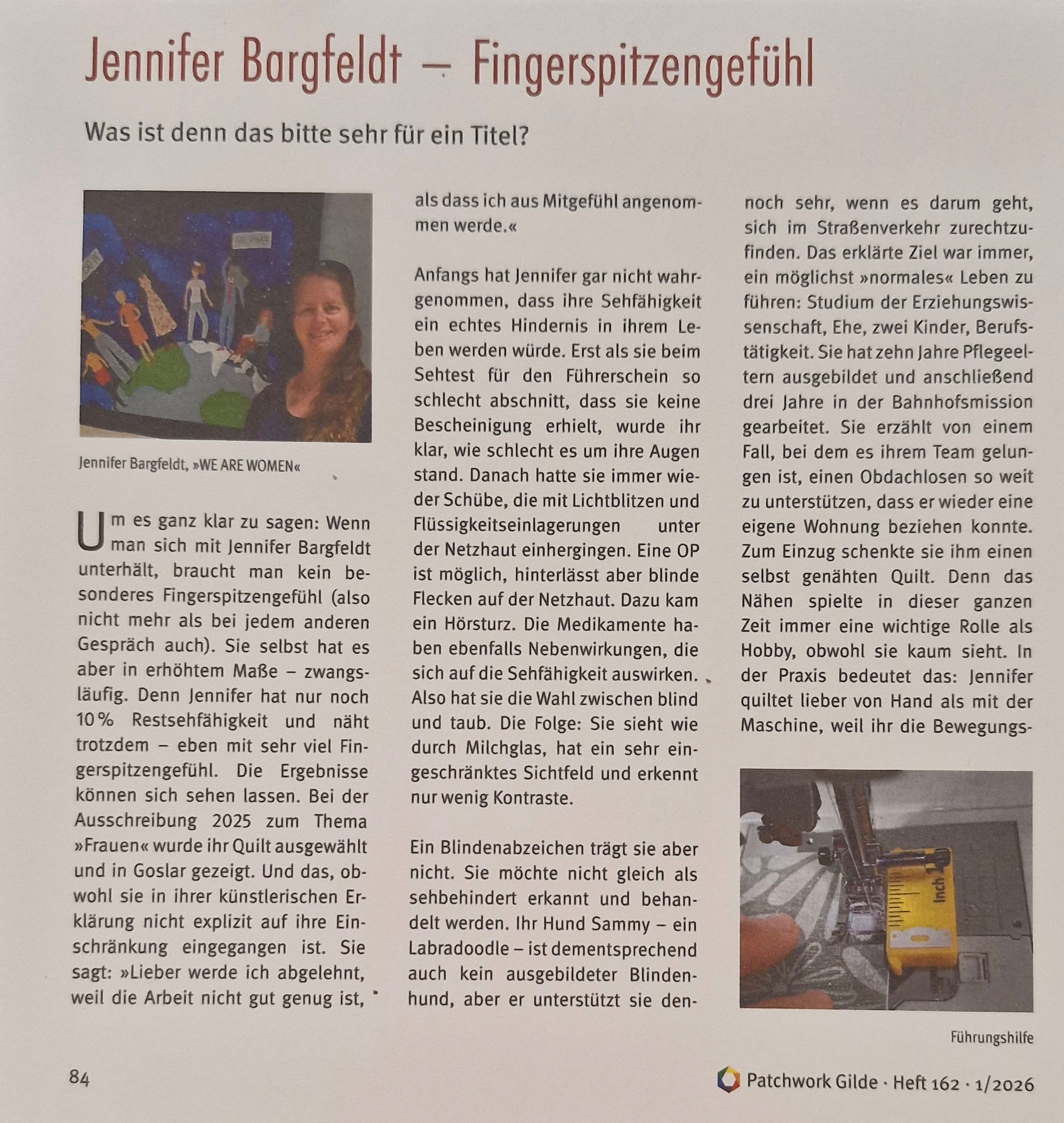 Artikel Mitgliederzeitschrift Patchwork Gilde