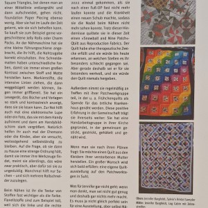 Artikel Mitgliederzeitschrift Patchwork Gilde