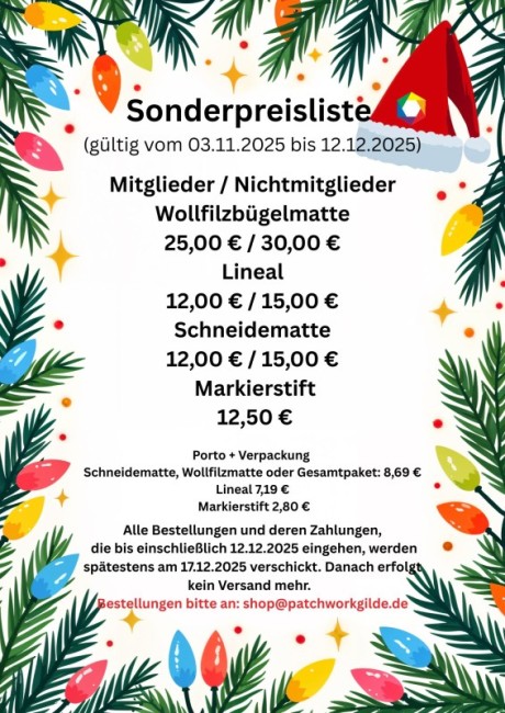 Weihnachtssonderpreisliste